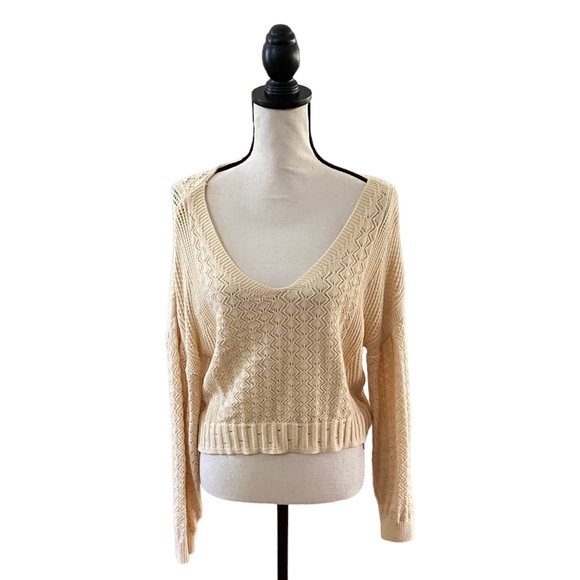 Tops - V-Neck Laser Cut Sweater